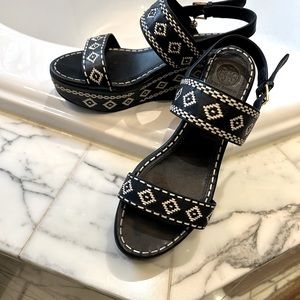 Tory Burch Reena Platform Aztec Wedge Sandals Size 8.5